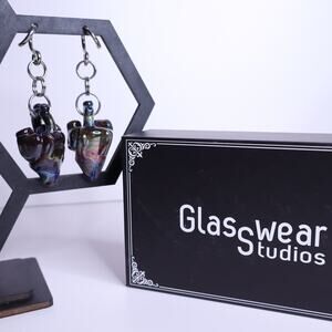 GLASSWEAR STUDIOS Handmade Anatomical Heart Weights Oil Slick 10g/2.5mm Hangers